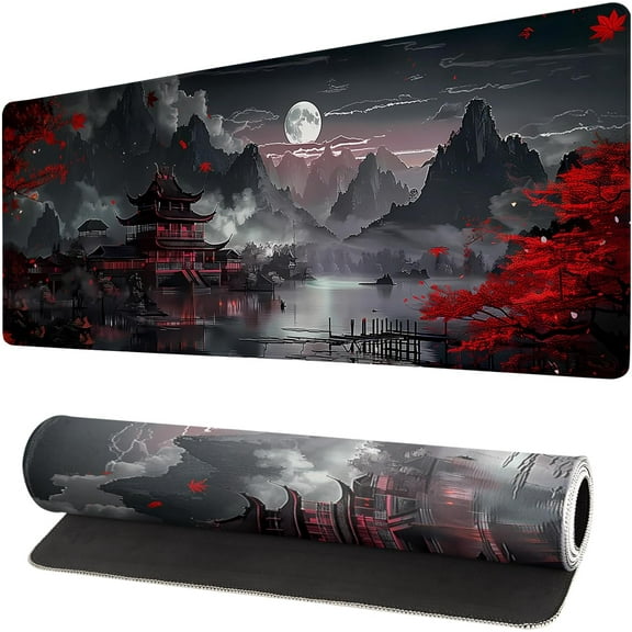 Extended Gaming Mouse Pad, Large Gaming Mouse Waterproof with Stitched Edges, Non-Slip Desktop Pad for Home and Office, Level Up Your 31.5x11.8 Inch\u2026 (Japanese Style)