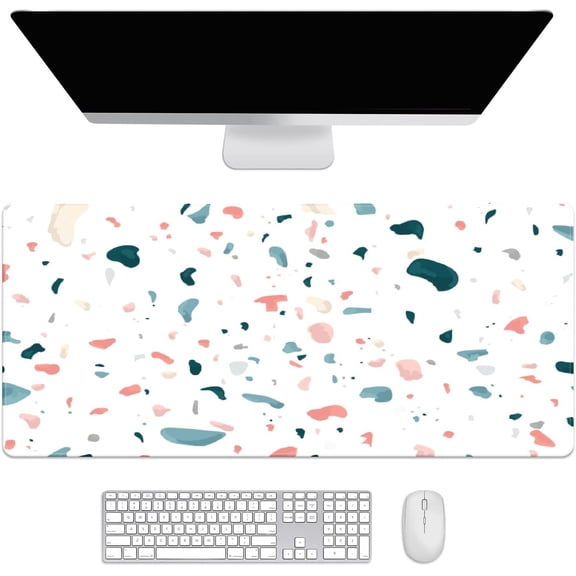 Extended Gaming Mouse Pad Large Mouse Pads Computer Keyboard Mouse Mat Rubber Base Stitched Edges Desk Pad Decor 35.4''''x15.7''''(Colorful Terrazzo)