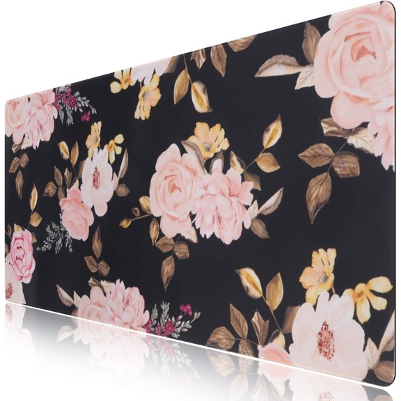 Extended Gaming Mouse Pad, Large Non-Slip Rubber Base Mousepad with Stitched Edges, Waterproof Keyboard Mouse Mat Desk Pad for Work, Game, Office, Home - Peony