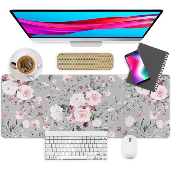 Extended Gaming Mouse Pad, Large Non-Slip Rubber with Stitched Edges Tea Rose Mousepad for Computer, Laptop, Office, Home - (31.5x11.8 in)