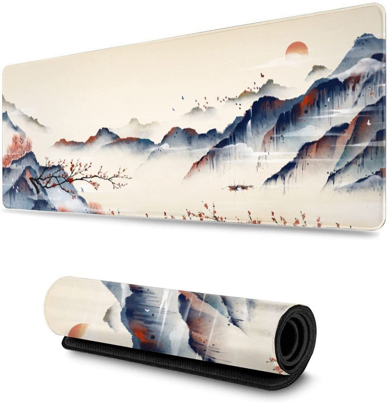 Extended Gaming Mouse Pad Large Size 31.5x11.8 inches Nonslip Rubber Base Desk Mat Stitched Edges Mousepad, Mountains