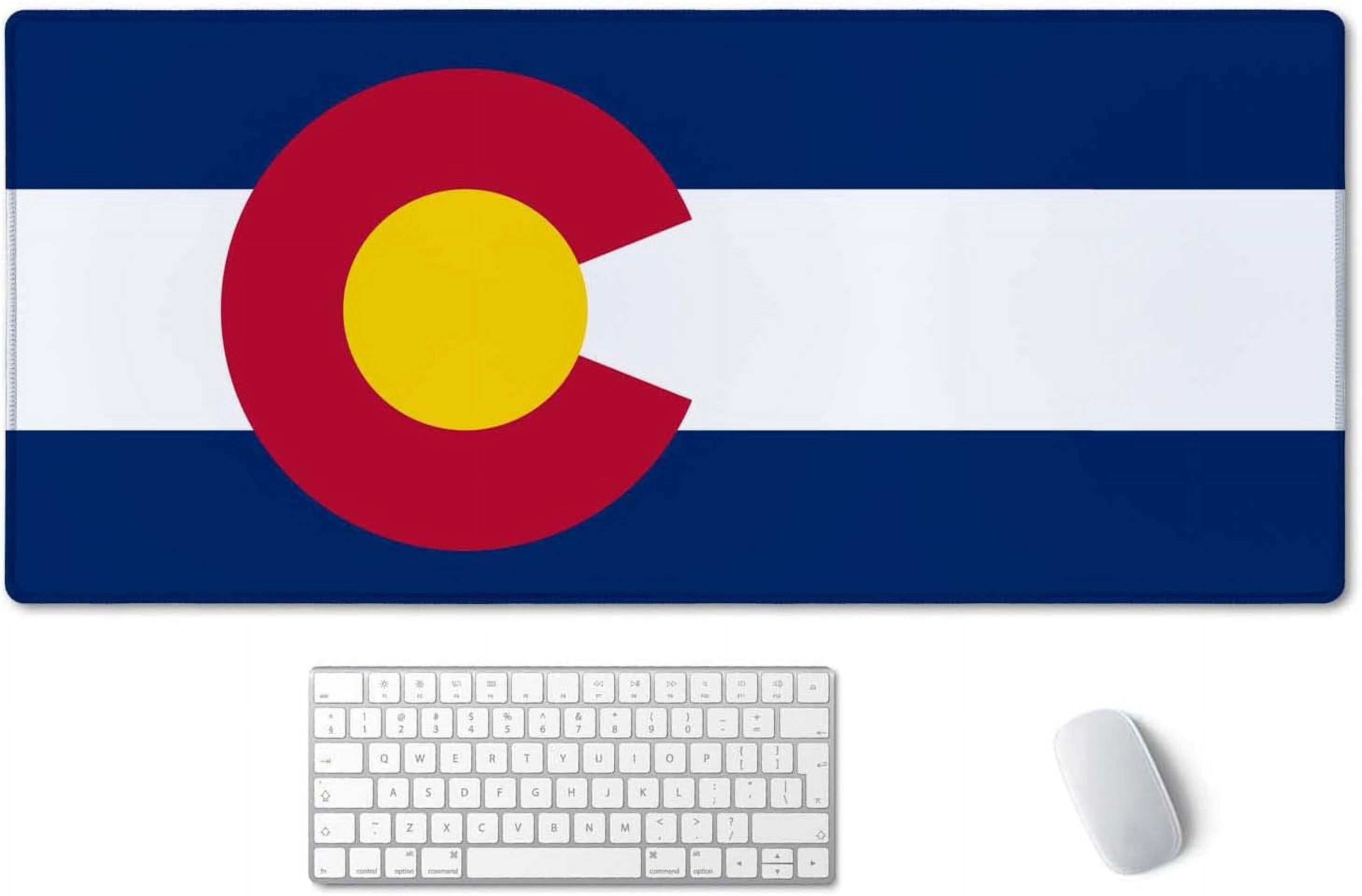 Extended Gaming Mouse Pad Mat Large Desk Mat Non Slip Rubber Base Computer Desktop Laptop Keyboard Mouse Mat Stitched Edges, 35.4x15.7 in XXL Waterproof Mousepad for Work Game, Colorado Flag