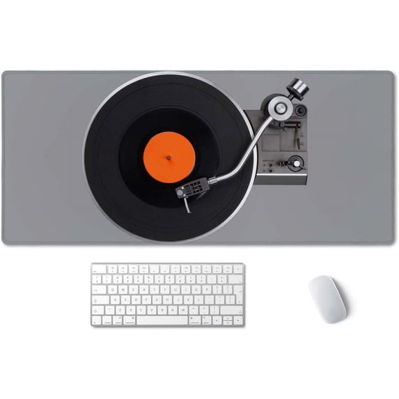 Extended Gaming Mouse Pad Mat Large Desk Mat Non Slip Rubber Base Computer Desktop Laptop Keyboard Mouse Mat Stitched Edges, 35.5x15.7 in XXL Mousepad for Work Game, Retro Vintage Vinyl Record