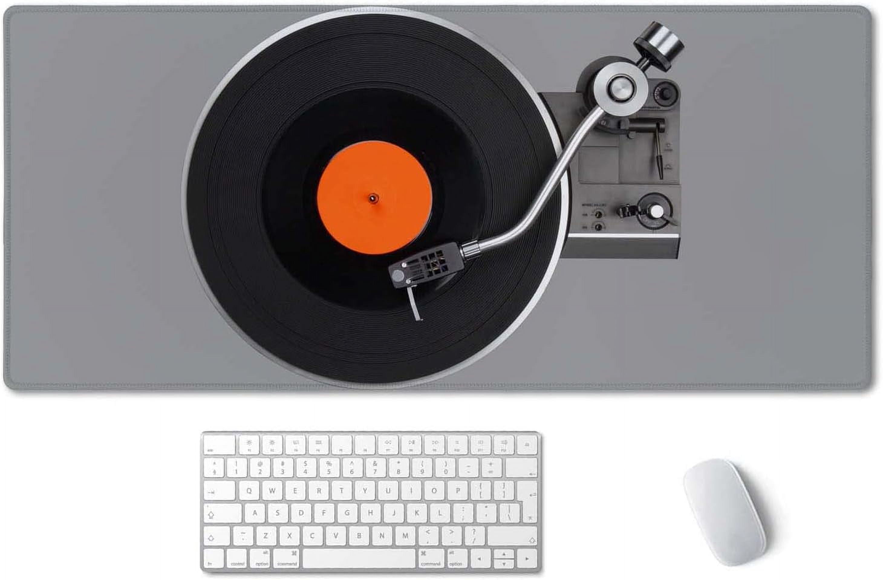 Extended Gaming Mouse Pad Mat Large Desk Mat Non Slip Rubber Base Computer Desktop Laptop Keyboard Mouse Mat Stitched Edges, 35.5x15.7 in XXL Mousepad for Work Game, Retro Vintage Vinyl Record