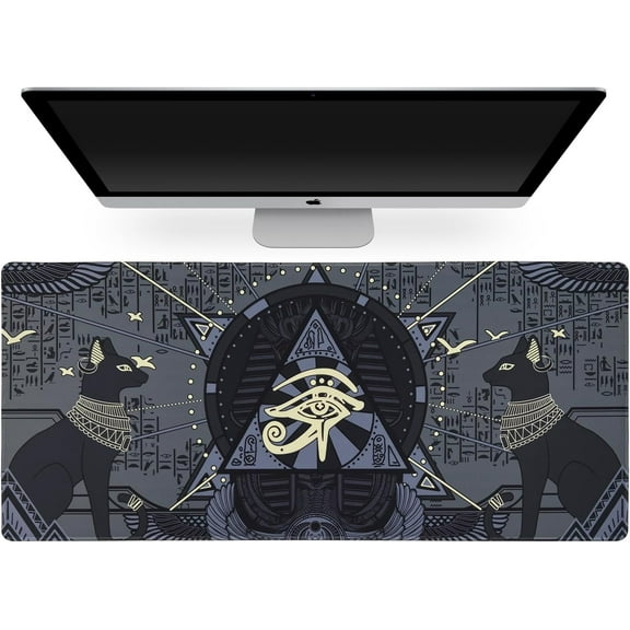 Extended Gaming Mouse Pad - Non-Slip Water-Resistant Rubber Base Computer Keyboard Mouse Mat, 335.4 x 15.7 inch, 3 mm Thick for Work & Game, Egyptian Mau