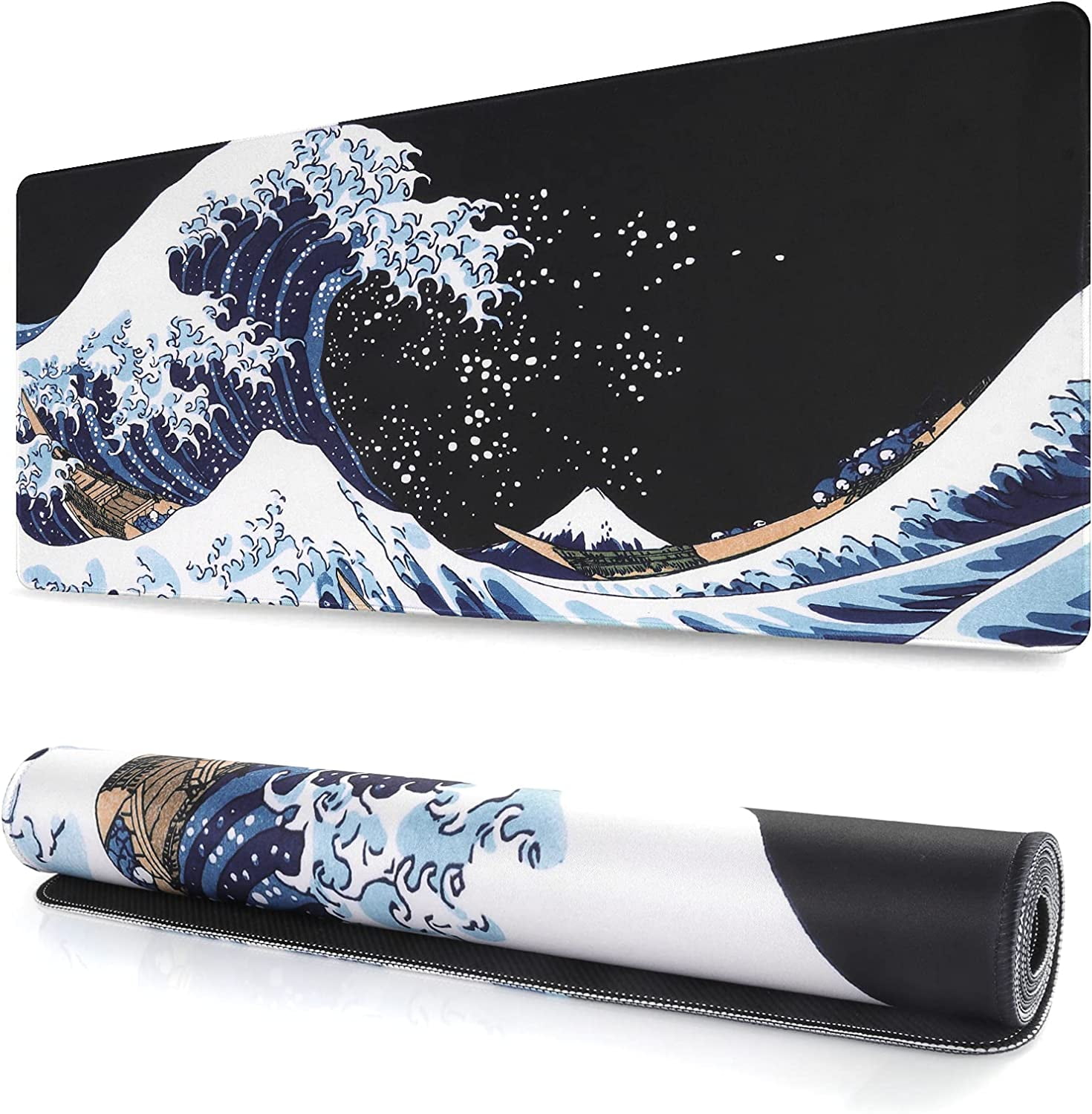 Extended Gaming Mouse Pad - Non-Slip Water-Resistant Rubber Base Computer Keyboard Mouse Mat, 35.1x15.75inch XXL Large Anime Mouse Pad for Desk Computer Office Gaming, Sea Wave
