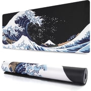 Extended Gaming Mouse Pad - Non-Slip Water-Resistant Rubber Base Computer Keyboard Mouse Mat, 35.1x15.75inch XXL Large Anime Mouse Pad for Desk Computer Office Gaming, Sea Wave