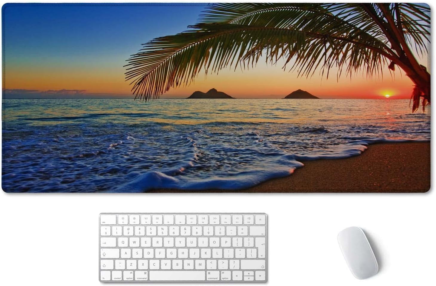 Extended Gaming Mouse Pad - Non-Slip Water-Resistant Rubber Base Computer Keyboard Mouse Mat, 35.4 x 15.7-inch XX-Large Desk Mat, Ideal Partner for Work & Game, Pacific Sunrise at Lanikai Beach