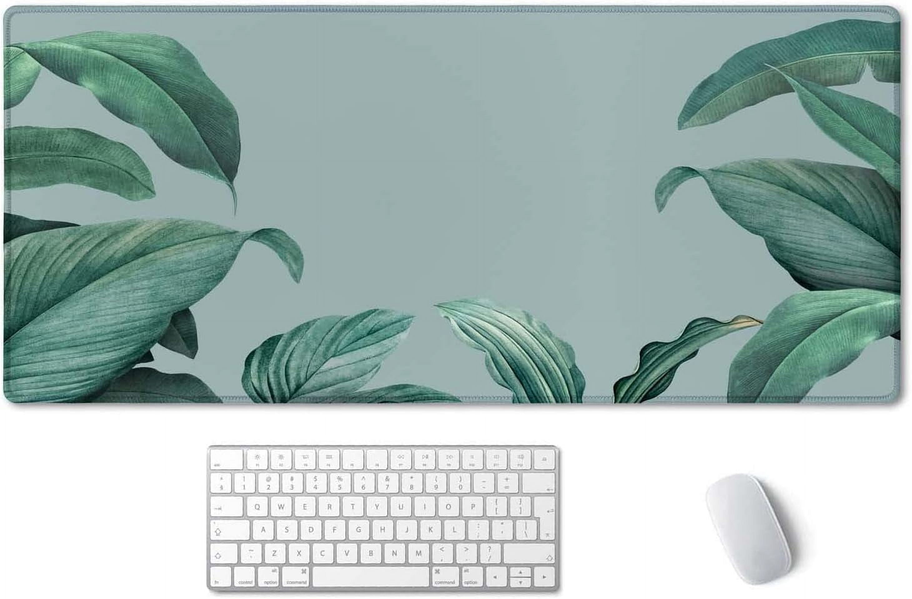 Extended Gaming Mouse Pad - Non-Slip Water-Resistant Rubber Base Computer Keyboard Mouse Mat, 35.5 x 15.7-inch XX-Large Desk Mat, Ideal Partner for Work & Game, Foliage Tropical Leaves