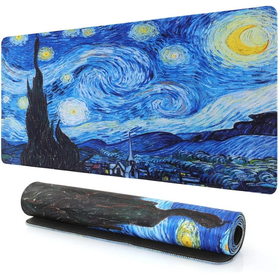 Extended Gaming Mouse Pad, Non-Slip Water-Resistant Rubber Base Computer Keyboard Mouse Mat Desk Protector, 35.5 x 15.75-inch 3mm Thick XX-Large, Ideal Partner for Work & Game (Starry Night)