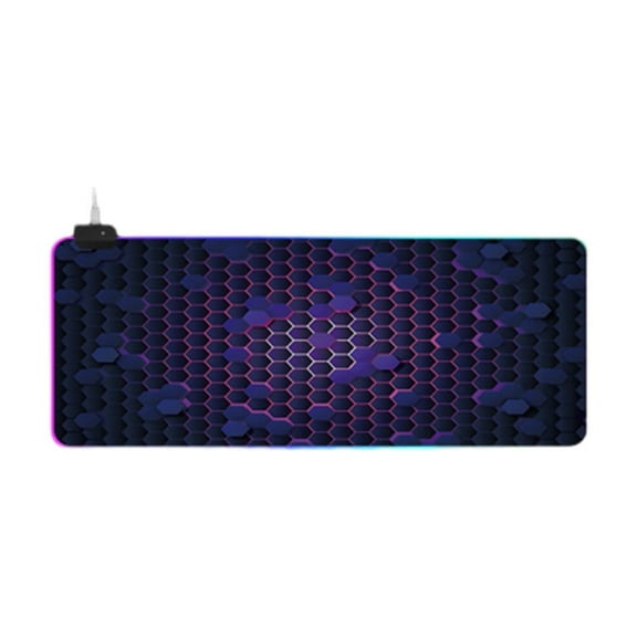 Extended Gaming Mouse Pad RGB with Stitched,Honeycomb Computer Keyboard Desk Mat LED 14 Lights Modes,Non-Slip Rubber Waterproof Keyboard Mouse Mat Desk Pad for Work, Game, Office, Home 31.5 x 11.8 in