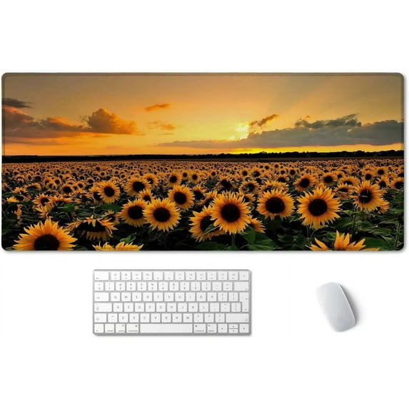 Extended Gaming Mouse Pad XXL ArtSo Large Keyboard Mat Long Mousepad Desk Decor Writing Pad Non Slip Rubber Base Stitched Edges for Work, Game, Office, Home, 35.5" x 15.7", Sunflower Field