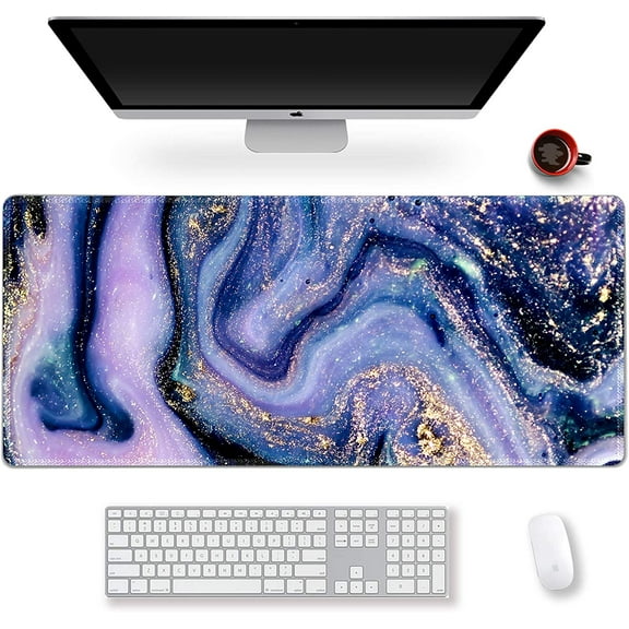Extended Gaming Mouse Pad XXL ArtSo Large Keyboard Mat Long Mousepad Desk Decor Writing Pad Non Slip Rubber Base Stitched Edges for Work, Game, Office, Home, 35.1" x 15.7" , Purple Marble