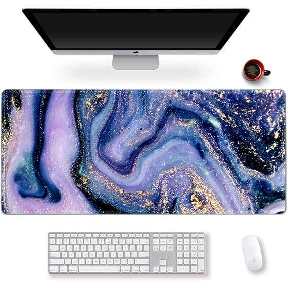 Extended Gaming Mouse Pad XXL ArtSo Large Keyboard Mat Long Mousepad Desk Decor Writing Pad Non Slip Rubber Base Stitched Edges for Work, Game, Office, Home, 35.1" x 15.7" , Purple Marble
