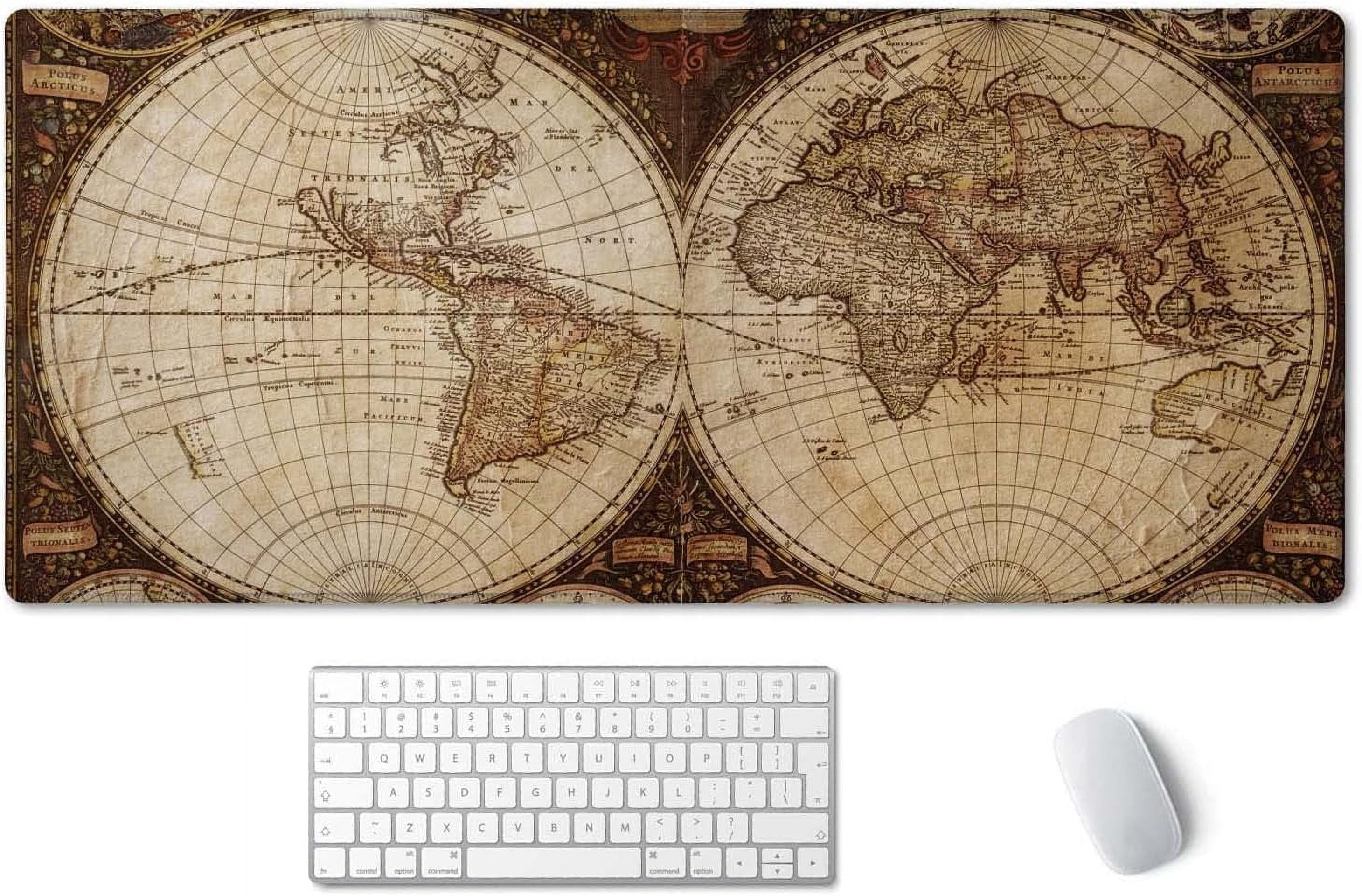 Extended Gaming Mouse Pad XXL ArtSo Large Keyboard Mat Long Mousepad Desk Decor Writing Pad Non Slip Rubber Base Stitched Edges for Work, Game, Office, Home, 35.5" x 15.7", Vintage World Map