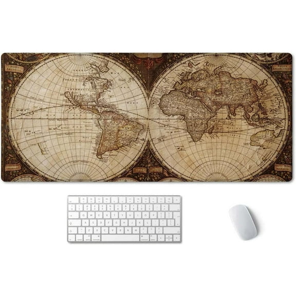 Extended Gaming Mouse Pad XXL ArtSo Large Keyboard Mat Long Mousepad Desk Decor Writing Pad Non Slip Rubber Base Stitched Edges for Work, Game, Office, Home, 35.5" x 15.7", Vintage World Map