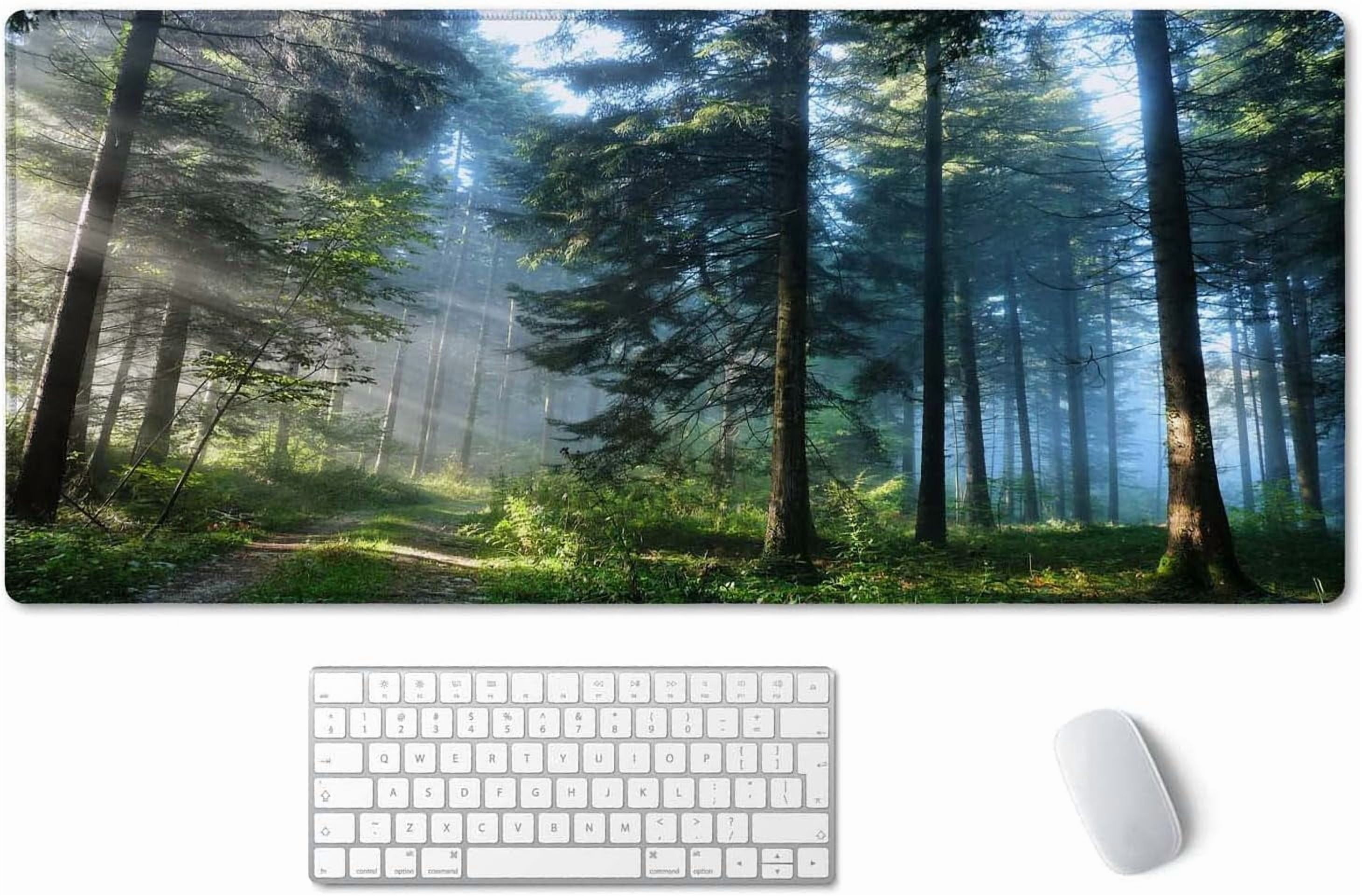 Extended Gaming Mouse Pad XXL ArtSo Large Keyboard Mat Long Mousepad Desk Decor Writing Pad Non Slip Rubber Base Stitched Edges for Work, Game, Office, Home, 35.4" x 15.7", Forest Morning