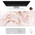 thumbnail image 1 of Extended Gaming Mouse Pad XXL Large Keyboard Mat Long Mousepad Desk Decor Writing Pad Non Slip Rubber Base Stitched Edges for Work, Game, Office, Home, 35.1" x 15.7", Pink Marble, 1 of 6