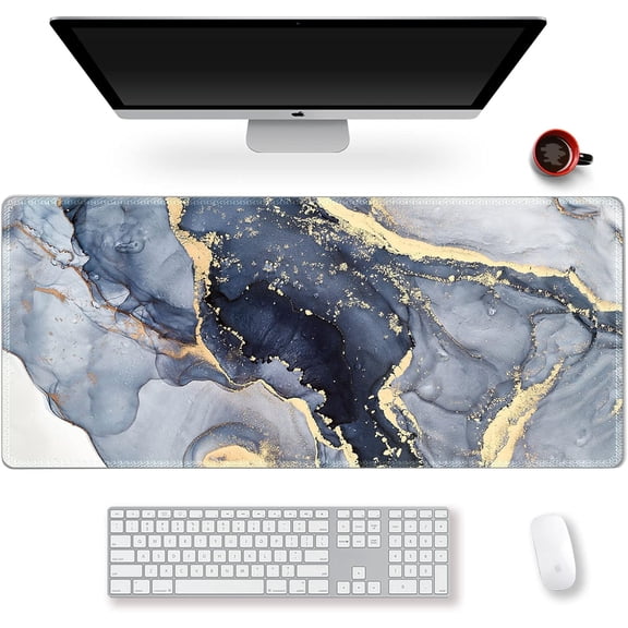 Extended Gaming Mouse Pad XXL Large Keyboard Mat Long Mousepad Desk Decor Writing Pad Non Slip Rubber Base Stitched Edges for Work, Game, Office, Home, 35.1" x 15.7", Gilt Marble