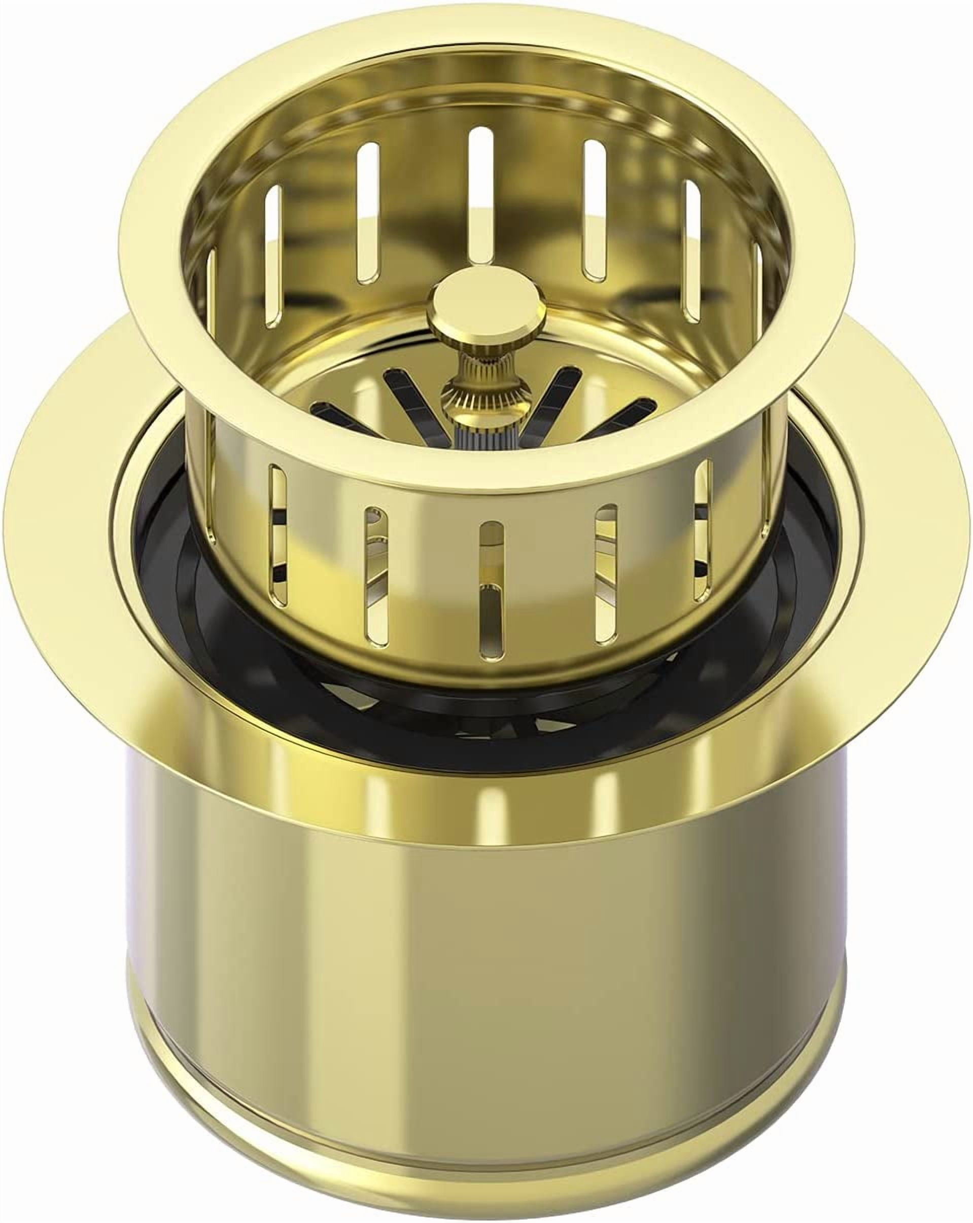 Extended Garbage Disposal Flange Basket Strainer Stopper, Deep 304 Stainless Steel Kitchen Sink Flange Stopper for 3-1/2 Inch Standard Sink Drain Hole, Bright Gold Deep Sink Disposal Strainer
