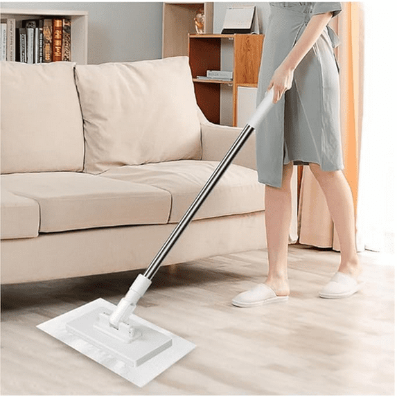 Extended Handle Mop with 6 Reusable Cloths,Auto-Clamp Head for Hands-Free Cleaning of Floors and High Surfaces