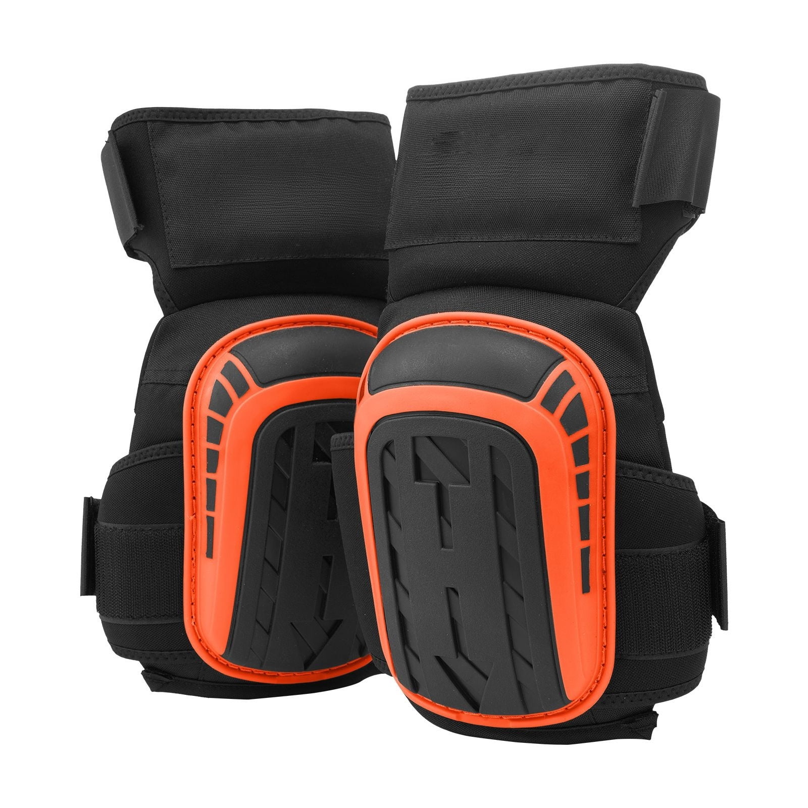 Extended Heavy  Construction Knee Pads with 2 Straps, Anti-slip Foam Gel for Gardening Flooring Roofing Cleaning, Black & Orange