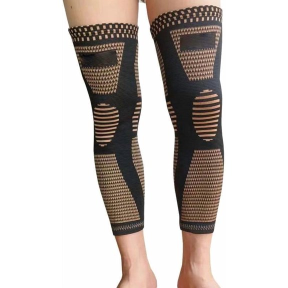 Extended Knee Compression Sleeve, Copper Fiber Leg Support Brace for Running Basketball Workout, Breathable Elastic Knee Wrap (Medium)