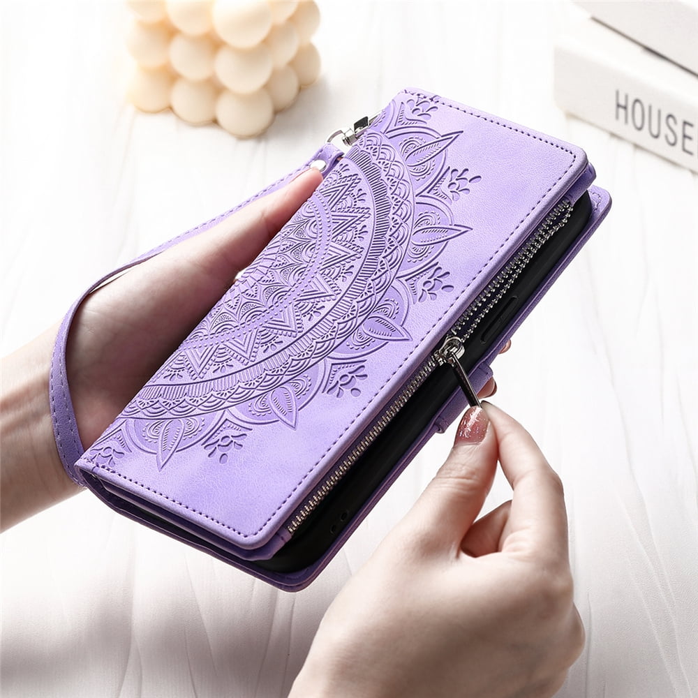 Extended Lanyard Faux Leather Phone Case for Various for iphone Models Including 17, Air, 16, 16E, 15, 14, 13, 12, 11 Pro Max, Plus, X, XS, XR Featuring a Zipper Wallet And Cardholder.