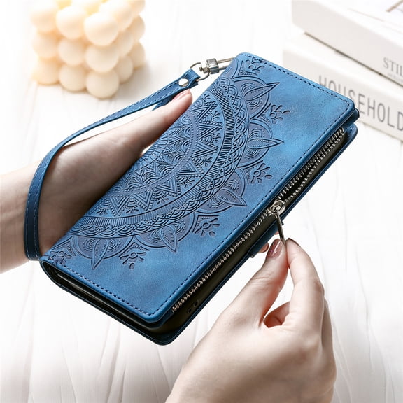 Extended Lanyard Faux Leather Phone Case for Various for iphone Models Including 17, Air, 16, 16E, 15, 14, 13, 12, 11 Pro Max, Plus, X, XS, XR Featuring a Zipper Wallet And Cardholder.