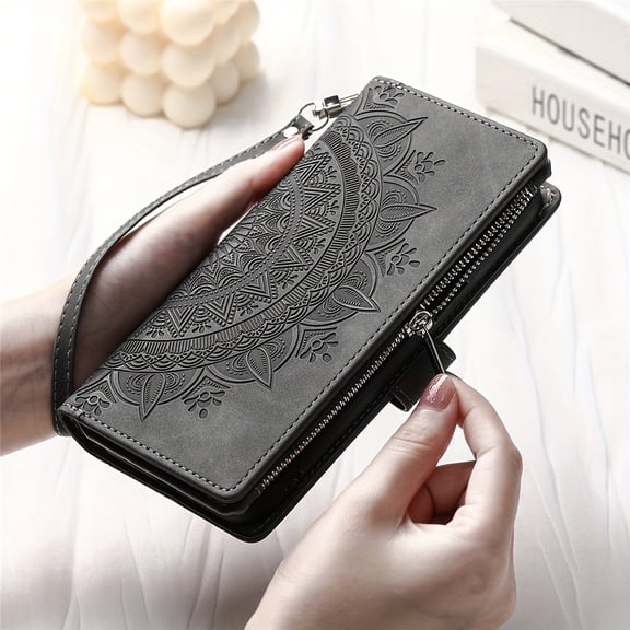 Extended Lanyard Faux Leather Phone Case for Various for iphone Models Including 17, Air, 16, 16E, 15, 14, 13, 12, 11 Pro Max, Plus, X, XS, XR Featuring a Zipper Wallet And Cardholder.