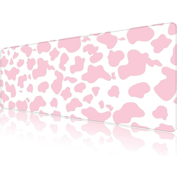 Extended Large Computer Gaming Mouse Pad Desk Mat(31.5×15.7 in),Desk Pad with Non-Slip Base and Stitched Edges,Suitable for Work Office Large Gaming Mouse Pad Desktop Pad-Pink Cow