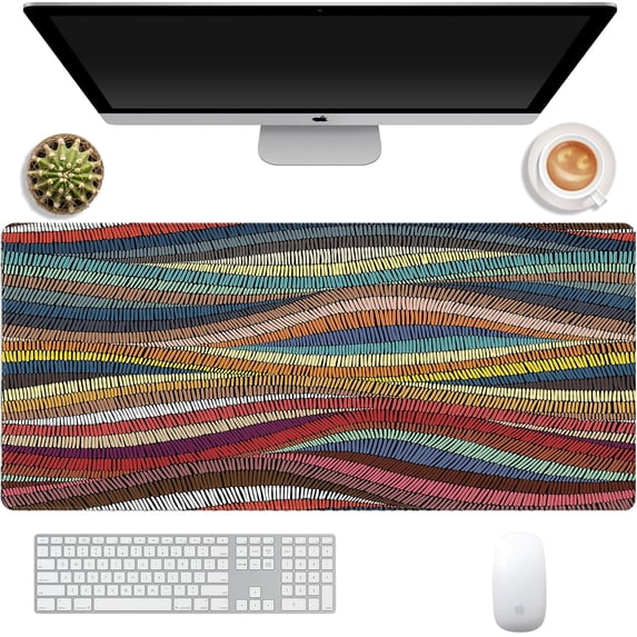 Extended Large Computer Gaming Mouse Pad Desk Mat(31.5×15.7 in),Desk Pad with Stitched Edges and Non-Slip Base,Desktop Pad Suitable for Work Office Aesthetic Boho Bohemian Cute-Colorful