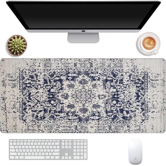 Extended Large Computer Gaming Mouse Pad Desk Mat(31.5×15.7 in),Desk Pad with Stitched Edges and Non-Slip Base,Desktop Pad Suitable for Work Office Aesthetic Boho Bohemian Cute-Blue