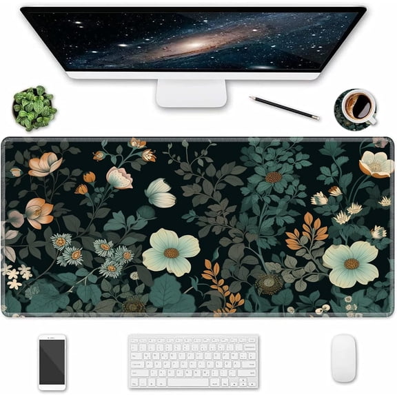 Extended Large Full XL Mouse Pad with Coaster, Desk Mat with Stitched Edge, Cute Keyboard Pad Desk Mat for Desktop, 31.5" x 11.8" Big Mouse Pad Gaming Office Home, Floral