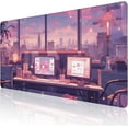 thumbnail image 1 of Extended Large Gaming Mouse Pad, Cute Pink Cyberpunk Lofi Large Desk Mat for Desktop, Non-Slip Rubber Base Stitched Edges Long Computer Keyboard Desk Pad Mouse Mat for Gaming Home Office 35.4"X15.7", 1 of 7