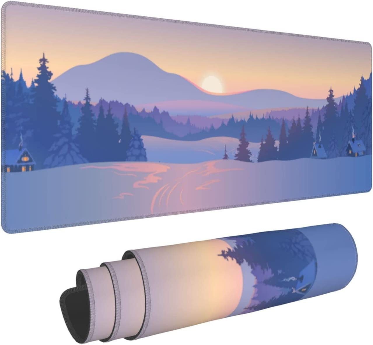 Extended Large Gaming Mouse Pad, Mousepad Desk Mat with Cute Funny Mountains at Sunset for Gift, Waterproof XL Big Computer Mats Deskmat for Keyboard and Laptop with Nonslip Base, (Blue, 31.5*11.8 In)