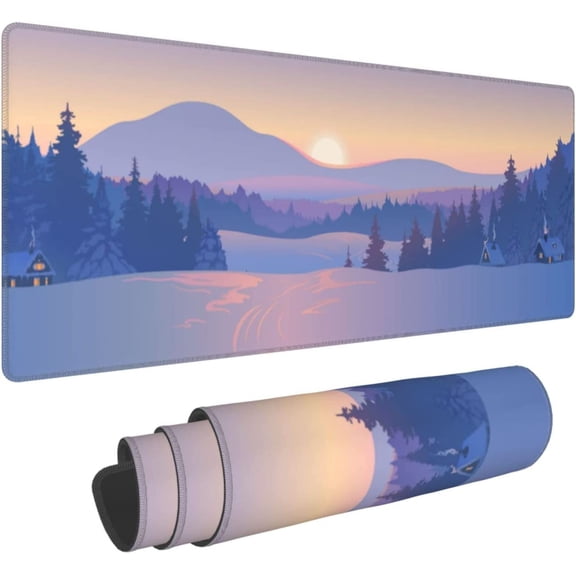 Extended Large Gaming Mouse Pad, Mousepad Desk Mat with Cute Funny Mountains at Sunset for Gift, Waterproof XL Big Computer Mats Deskmat for Keyboard and Laptop with Nonslip Base, (Blue, 31.5*11.8 In)