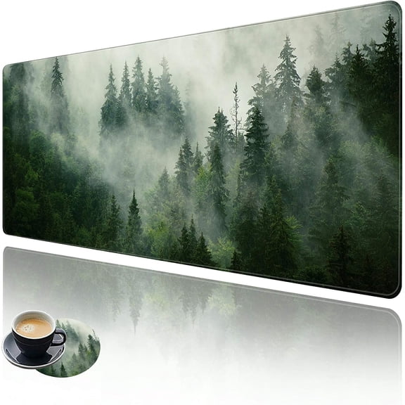 Extended Large Mouse Pad, Functional Desk Pad with Stitched Edges, XXL Mouse Pad Large (31.5x11.8 Inch) w/Brilliant Design, Desk Mat Keyboard Pad Non Slip Base Gaming Mousepad - Forests