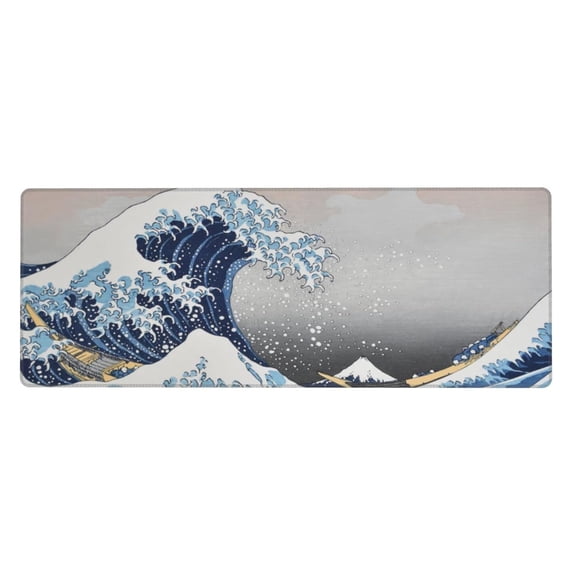 Extended Large Mouse Pad, Wave Painting Big Gaming Mouse Mat Non-Slip Water-Resistant Rubber Base Computer Keyboard Mouse Mat 31.5X11.8 inch Large Kanagawa Full Desk Mousepad 3D Pattern Keyboard Mat
