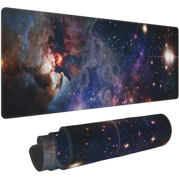 Extended Large Mouse Pad, XL Gaming Mousepad 31.5 x 11.8 Inch, Big Computer Keyboard Desk Pad, Waterproof Mouse Mat with Stitched Edges and 3mm Thick Long Non-Slip Base for Office Gaming, Galaxy