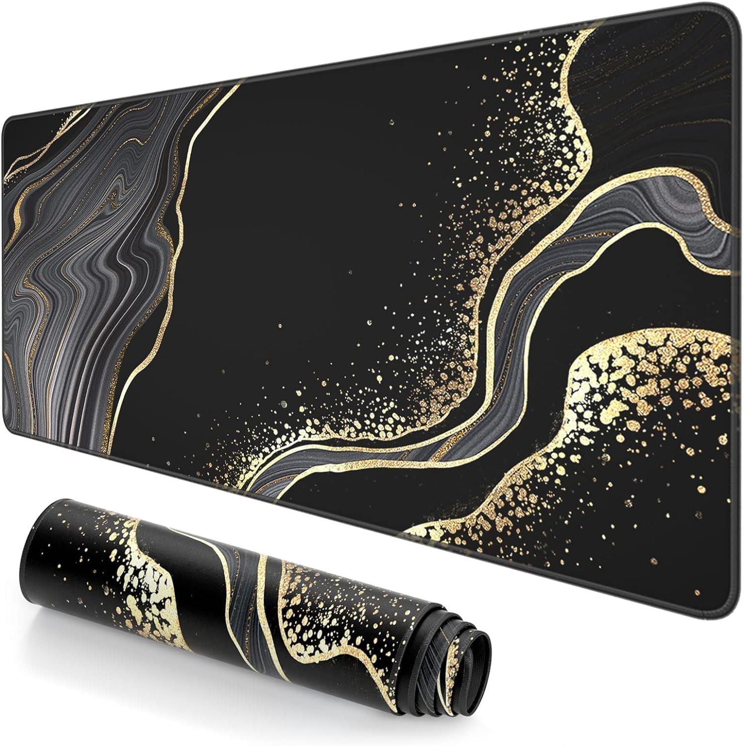 Extended Large Mouse Pad, XXL Gaming Mousepad 31.5 x 15.7 Inch, Big Computer Keyboard Desk Pad, Waterproof Mouse Mat with Stitched Edges and Non-Slip Base for Office Gaming, Black Marble