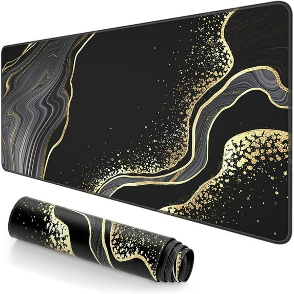 Extended Large Mouse Pad, XXL Gaming Mousepad 31.5 x 15.7 Inch, Big Computer Keyboard Desk Pad, Waterproof Mouse Mat with Stitched Edges and Non-Slip Base for Office Gaming, Black Marble