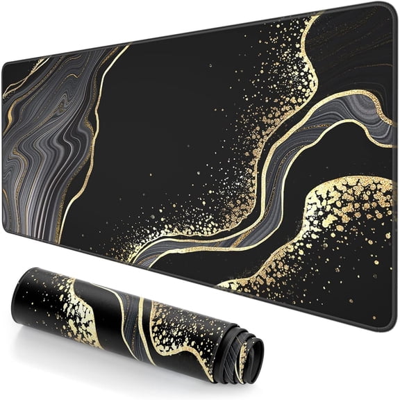 Extended Large Mouse Pad, XXL Gaming Mousepad 31.5 x 15.7 Inch, Big Computer Keyboard Desk Pad, Waterproof Mouse Mat with Stitched Edges and Non-Slip Base for Office Gaming, Black Marble