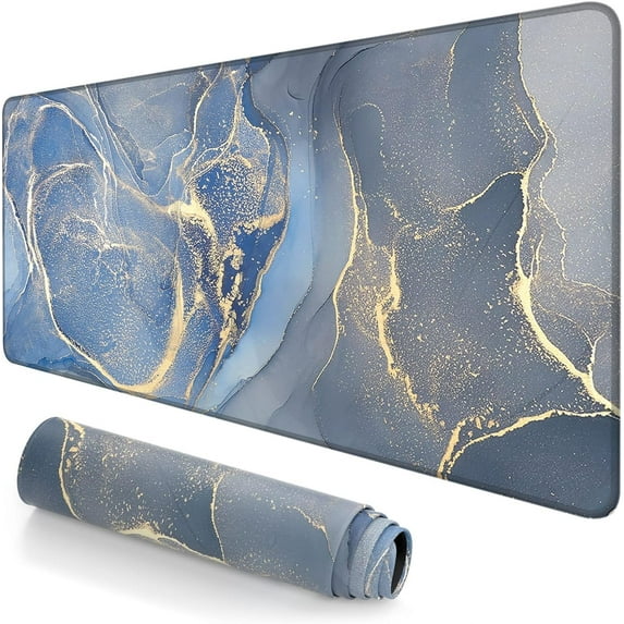 Extended Large Mouse Pad, XXL Gaming Mousepad 31.5 x 15.7 Inch, Big Computer Keyboard Desk Pad, Waterproof Mouse Mat with Stitched Edges and Non-Slip Base for Office Gaming, Dark Blue Marble