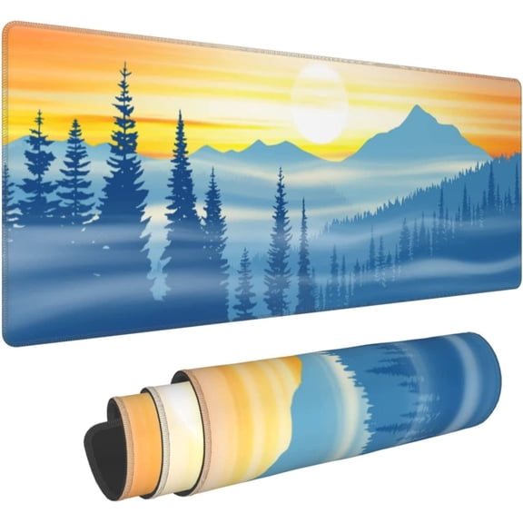 Extended Large Mouse Pads for Desk, Gaming Mousepad with Funny Mountain, Sunset, Fog and Forest for Gift, XL Big Computer Mats Deskmat for Keyboard and Laptop with Nonslip Base, (Blue, 31.5*11.8 In)