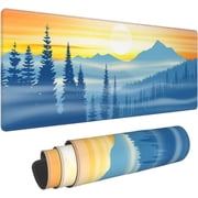 Extended Large Mouse Pads for Desk, Gaming Mousepad with Funny Mountain, Sunset, Fog and Forest for Gift, XL Big Computer Mats Deskmat for Keyboard and Laptop with Nonslip Base, Blue, 31.5*11.8 In