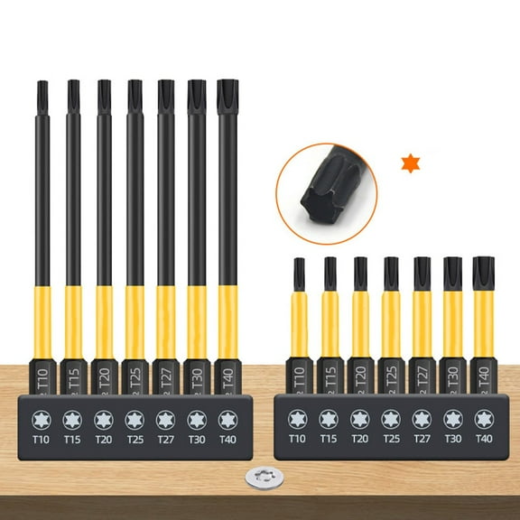 Extended Length 50mm and 100mm Torx Star Screwdriver Bit Set with Holder 14pcs
