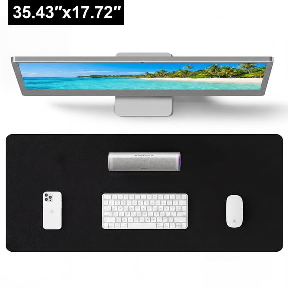 Atzeste 35.43" x 17.72" Leather Office Desk Pad Protector, Large Mouse Pad, Non-Slip, PU Leather, Laptop Desk Blotter, Waterproof Writing Pad for Office and Home, Black