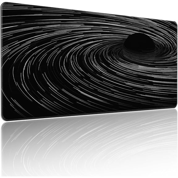 Extended Mouse Pad, Black Abstract Swirl Design, 35.4 x 15.7 Inches, Microfiber Cloth Surface, Rectangular Desk Mat with Non-Slip Rubber Base