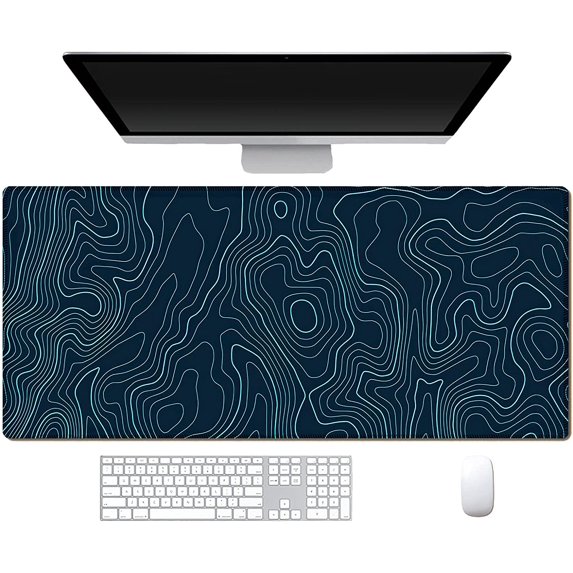 Extended Mouse Pad, Large Big Desk Pad with Stitched Edges, 31.5''''x11.8'''', Non-Slip Laptop Computer Keyboard Mousepad for Office Home, Geographic Topographi-c Map Lines